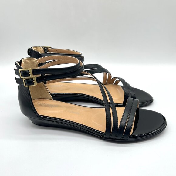 Rockport Shoes - Rockport Womens Size 8.5 8.5M Zandra Black Leather Wedge Sandals Shoes